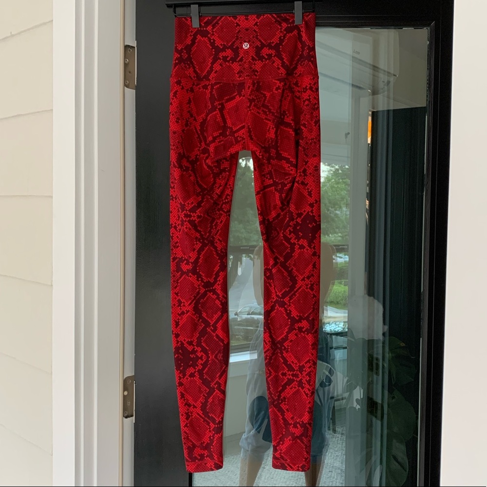 Lululemon High Waisted Red Snake Print Leggings